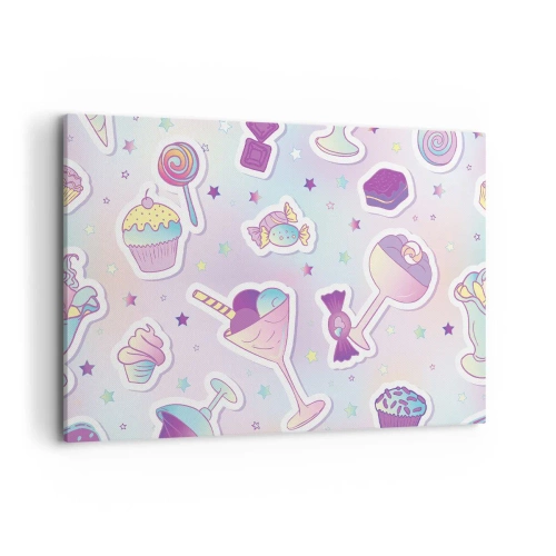 Cuadro sobre lienzo - Impresión de Imagen - Patrones pastel con dulces y postres. - 120x80cm - Cumplir años todos los días - Decoración de pared moderna para salón y dormitorio ARTTOR