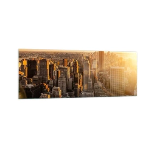Cuadro sobre vidrio - Impresiones sobre Vidrio - El horizonte de la ciudad de Nueva York al atardecer con vistas al Empire State Building - 140x50cm - Creciendo al sol - Decoración de pared moderna para salón y dormitorio ARTTOR