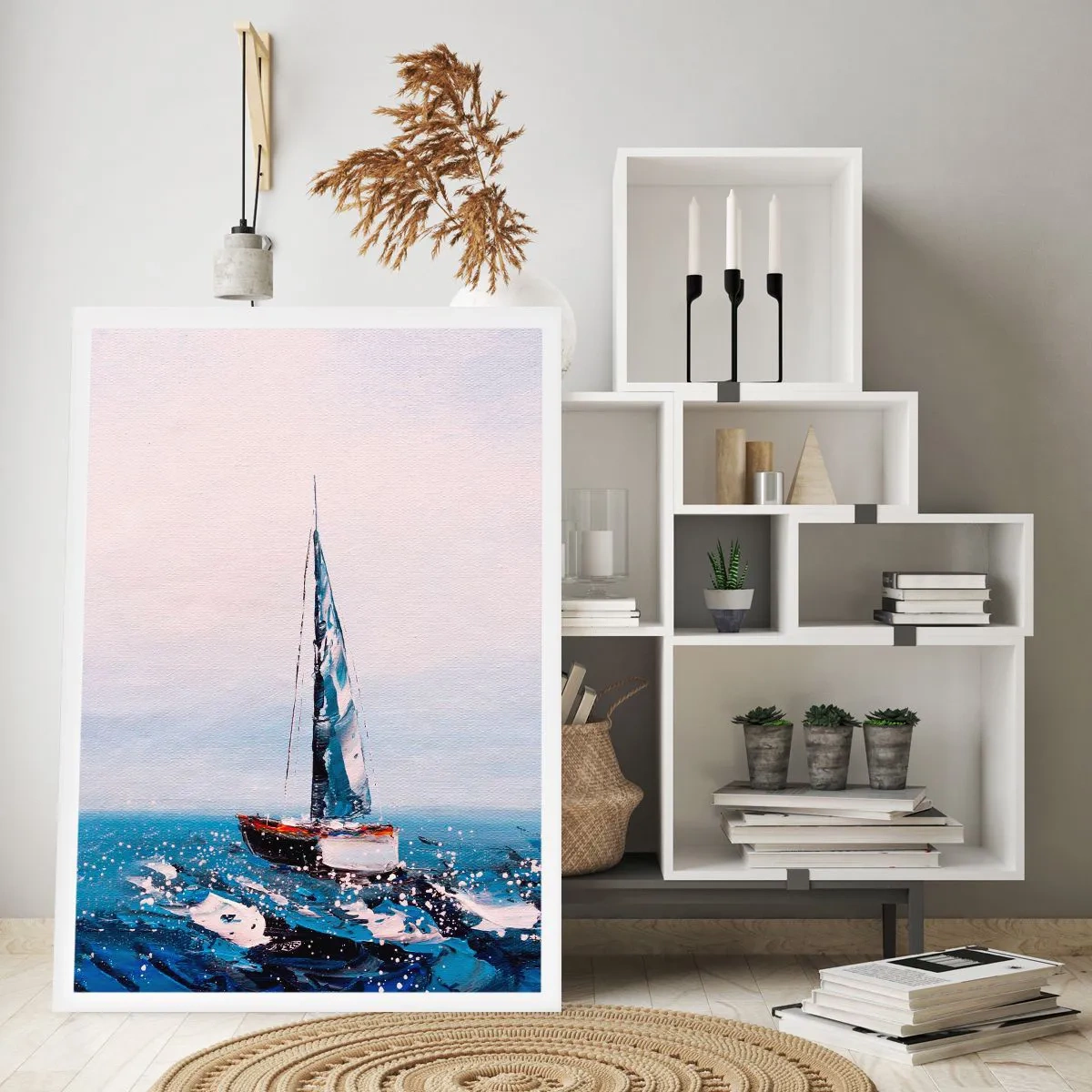 Póster - Un velero en un océano tempestuoso en estilo pictórico. - 50x70cm - Hermandad del viento - Decoración de pared moderna para salón y dormitorio ARTTOR