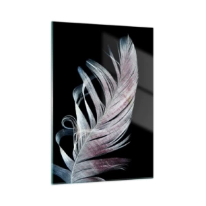Cuadro sobre vidrio - Impresiones sobre Vidrio - Una delicada pluma sobre un fondo negro en un enfoque artístico. - 50x70cm - Piensa en el tacto - Decoración de pared moderna para salón y dormitorio ARTTOR