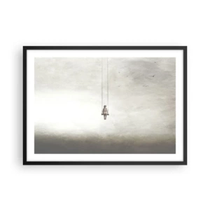 Póster en marco negro - Una figura en un columpio suspendida en el espacio. - 70x50cm - El niño que llevamos dentro - Decoración de pared moderna para salón y dormitorio ARTTOR