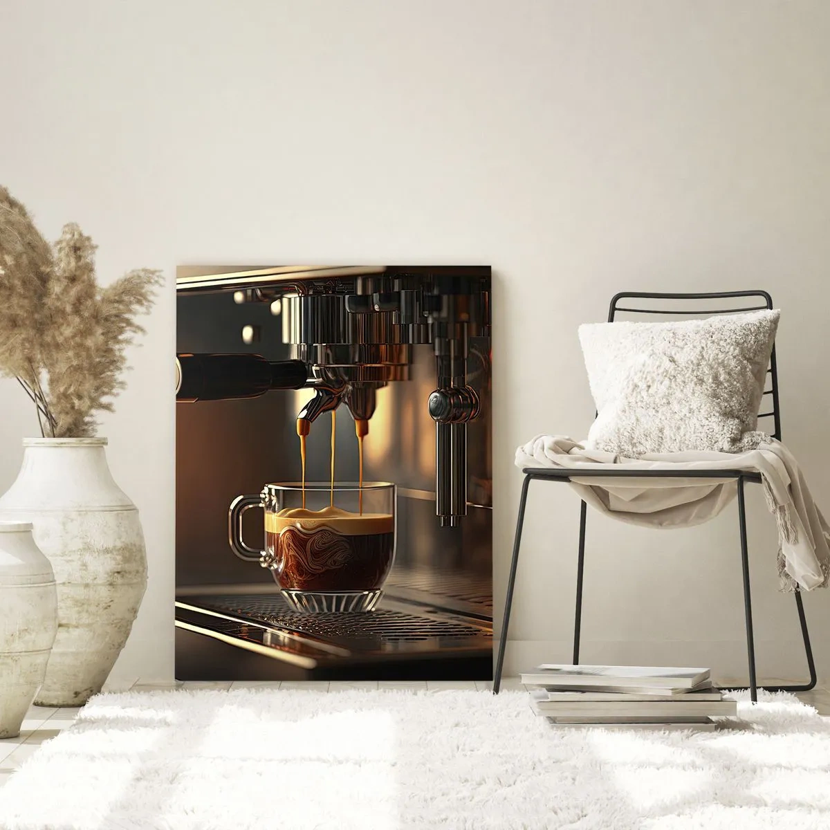 Cuadro sobre vidrio - Impresiones sobre Vidrio - Café expreso en vaso con espuma - 50x70cm - Un brebaje sensual - Decoración de pared moderna para salón y dormitorio ARTTOR