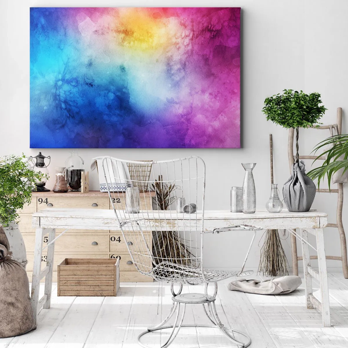 Cuadro sobre lienzo - Impresión de Imagen - Una composición abstracta en tonos pastel de rosa y azul. - 120x80cm - Casi en el séptimo cielo - Decoración de pared moderna para salón y dormitorio ARTTOR