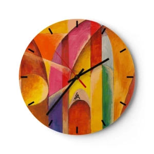 Reloj de pared - Reloj de vidrio - Abstracción colorida con formas geométricas. - 30x30cm - Catedral del sol - Decoración de pared moderna para salón, cocina y dormitorio ARTTOR