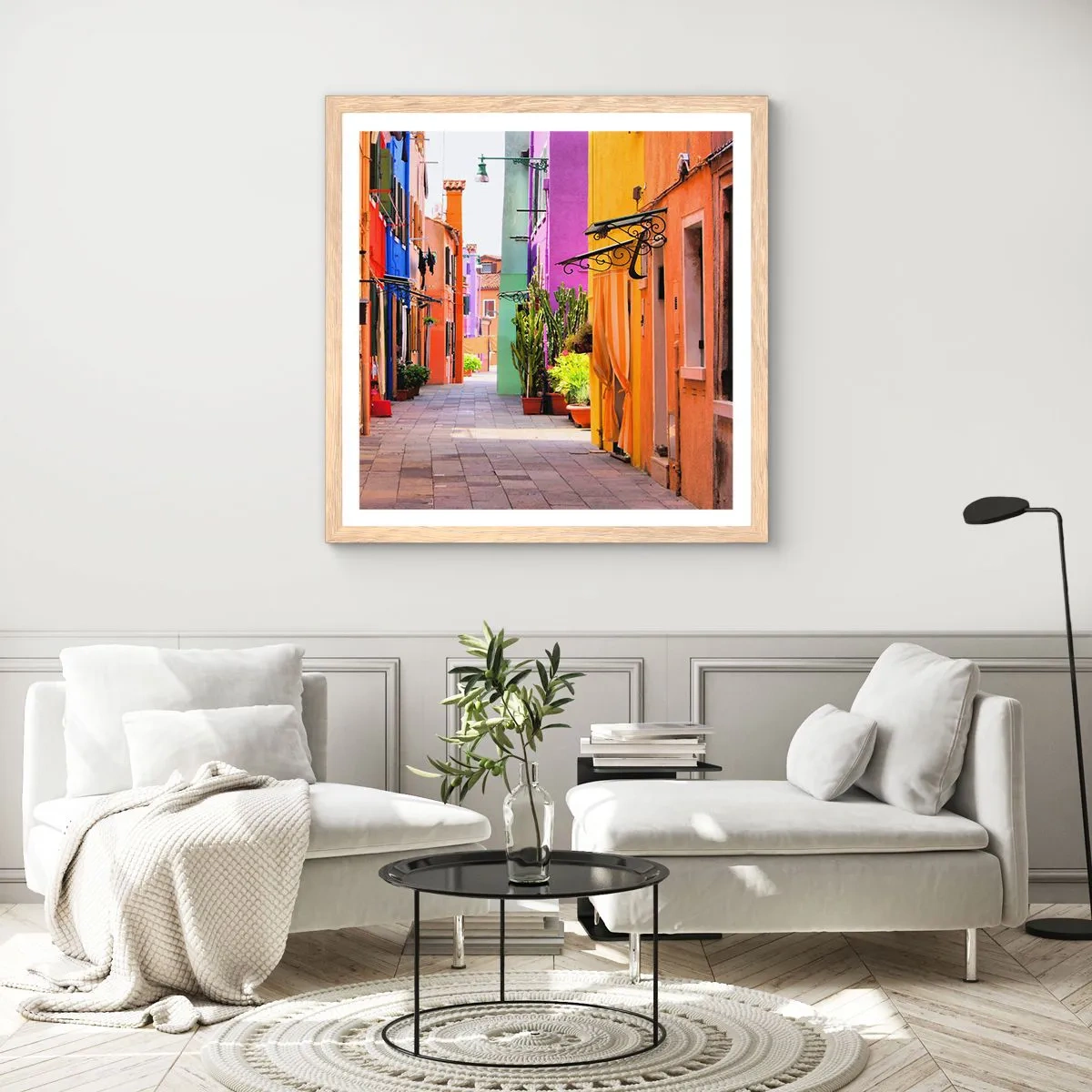 Póster en marco roble claro - El callejón arco iris - 60x60 cm