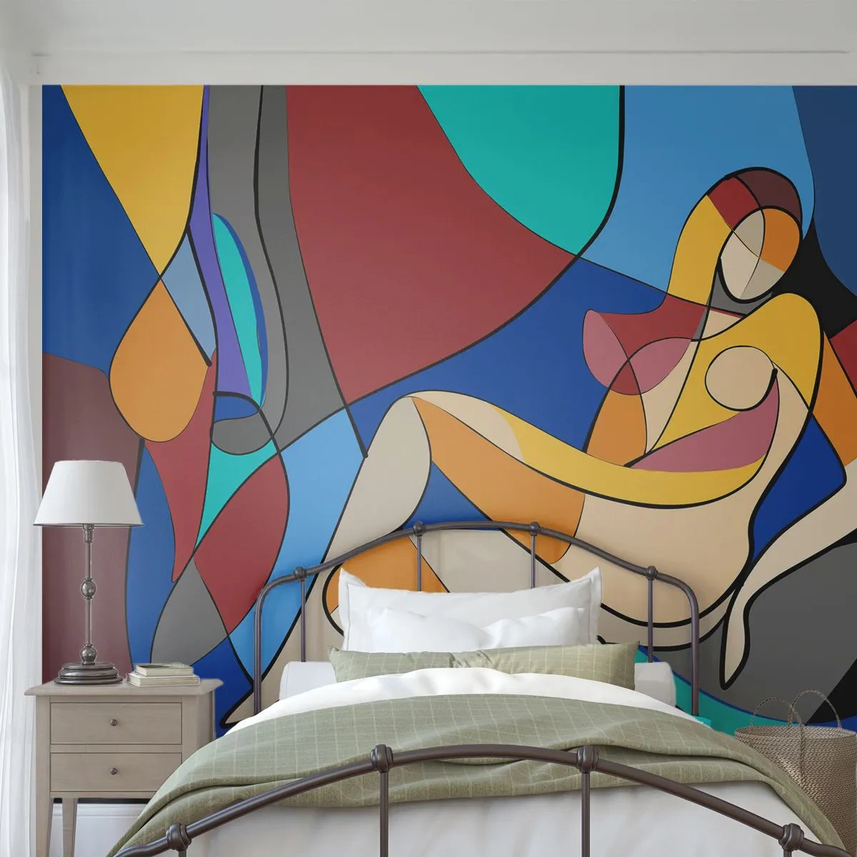 Fotomural Premium Sand - Figura abstracta de una mujer en estilo cubista. - 100x70cm - Desnudo cubista - Decoración de pared moderna para salón y dormitorio ARTTOR