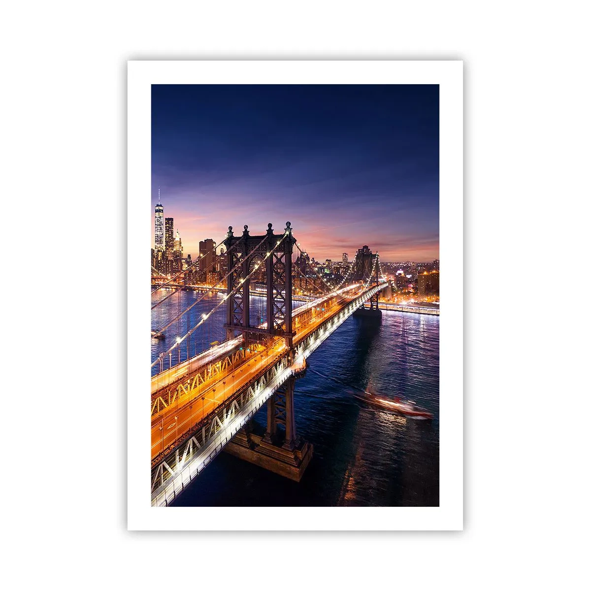 Póster - Puente de la ciudad de Nueva York de noche con vistas a la ciudad - 50x70cm - Un puente luminoso hacia el corazón de la ciudad - Decoración de pared moderna para salón y dormitorio ARTTOR