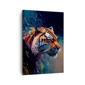 Cuadro sobre lienzo - Impresión de Imagen - Retrato de un tigre en colores dinámicos y abstractos. - 50x70cm - Belleza salvaje - Decoración de pared moderna para salón y dormitorio ARTTOR