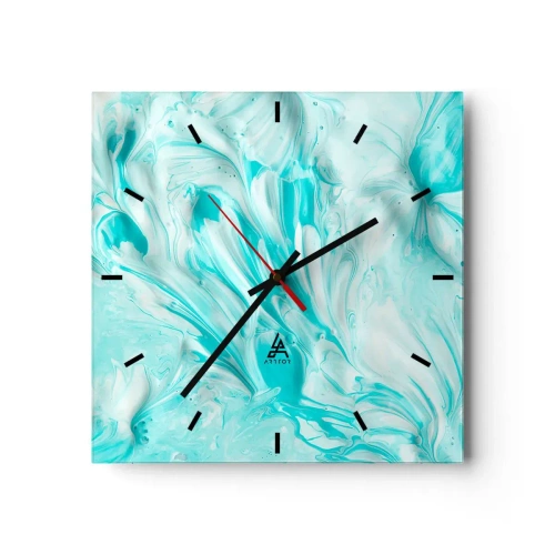 Reloj de pared - Reloj de vidrio - Un motivo abstracto en tonos pastel de azul y blanco. - 30x30cm - Juntos para siempre - Decoración de pared moderna para salón y dormitorio ARTTOR