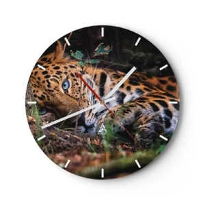 Reloj de pared - Reloj de vidrio - Un leopardo descansando en su entorno natural. - 30x30cm - Confía en mí - Decoración de pared moderna para salón, cocina y dormitorio ARTTOR