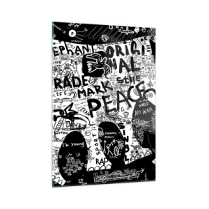 Cuadro sobre vidrio - Impresiones sobre Vidrio - Imagen de grafiti en blanco y negro con temas de paz y libertad. - 50x70cm - El rico mundo de la calle - Decoración de pared moderna para salón y dormitorio ARTTOR