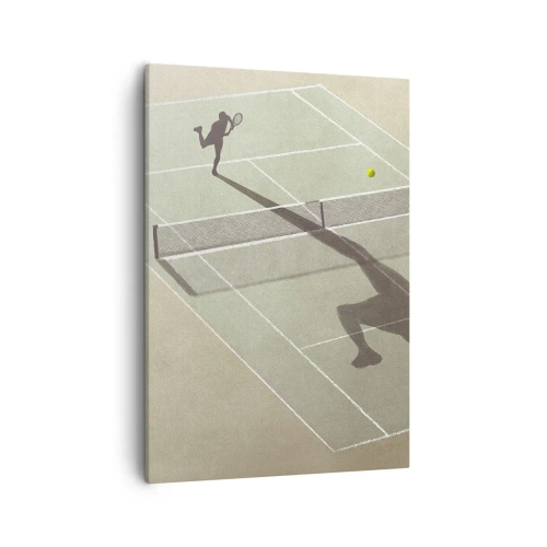 Cuadro sobre lienzo - Impresión de Imagen - La sombra de un tenista en la cancha durante un partido de tenis. - 50x70cm - Véncete a ti mismo - Decoración de pared moderna para salón y dormitorio ARTTOR