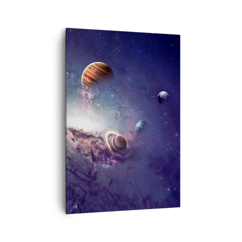 Cuadro sobre lienzo - Impresión de Imagen - Planetas en una galaxia con una nebulosa al fondo - 70x100cm - La danza alrededor del Sol - Decoración de pared moderna para salón y dormitorio ARTTOR