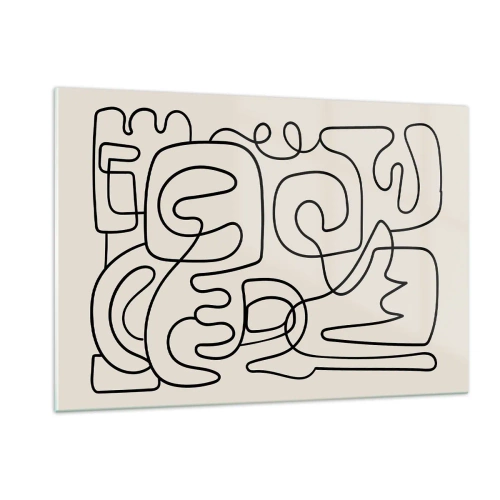 Cuadro sobre vidrio - Impresiones sobre Vidrio - Las líneas abstractas negras forman un patrón complejo sobre beige. - 120x80cm - El camino correcto - Decoración de pared moderna para salón y dormitorio ARTTOR