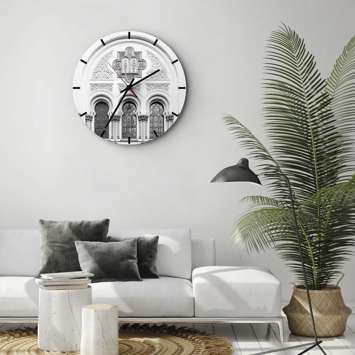 Reloj de pared - Reloj de vidrio - Fachada ricamente decorada con adornos y ventanas de estilo histórico. - 30x30cm - En la frontera de las culturas - Decoración de pared moderna para salón, cocina y dormitorio ARTTOR
