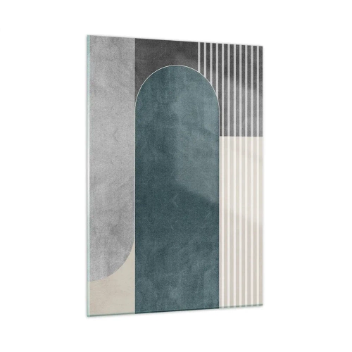 Cuadro sobre vidrio - Impresiones sobre Vidrio - Forma geométrica en tonos grises, beige y verdes. - 50x70cm - Composición horizontal - Decoración de pared moderna para salón y dormitorio ARTTOR