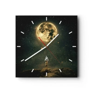 Reloj de pared - Reloj de vidrio - Hombre con la luna contra el cielo estrellado - 30x30cm - El que robó la luna - Decoración de pared moderna para salón y dormitorio ARTTOR