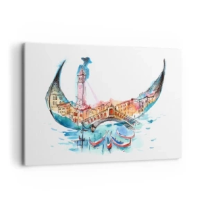 Cuadro sobre lienzo - Impresión de Imagen - Una composición de acuarela de Venecia en forma de góndola. - 100x70cm - Navegamos por la ciudad - Decoración de pared moderna para salón y dormitorio ARTTOR