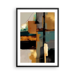 Póster en marco negro - Una composición abstracta en tonos dorados y turquesas. - 50x70cm - Abstracción: luces y sombras - Decoración de pared moderna para salón y dormitorio ARTTOR