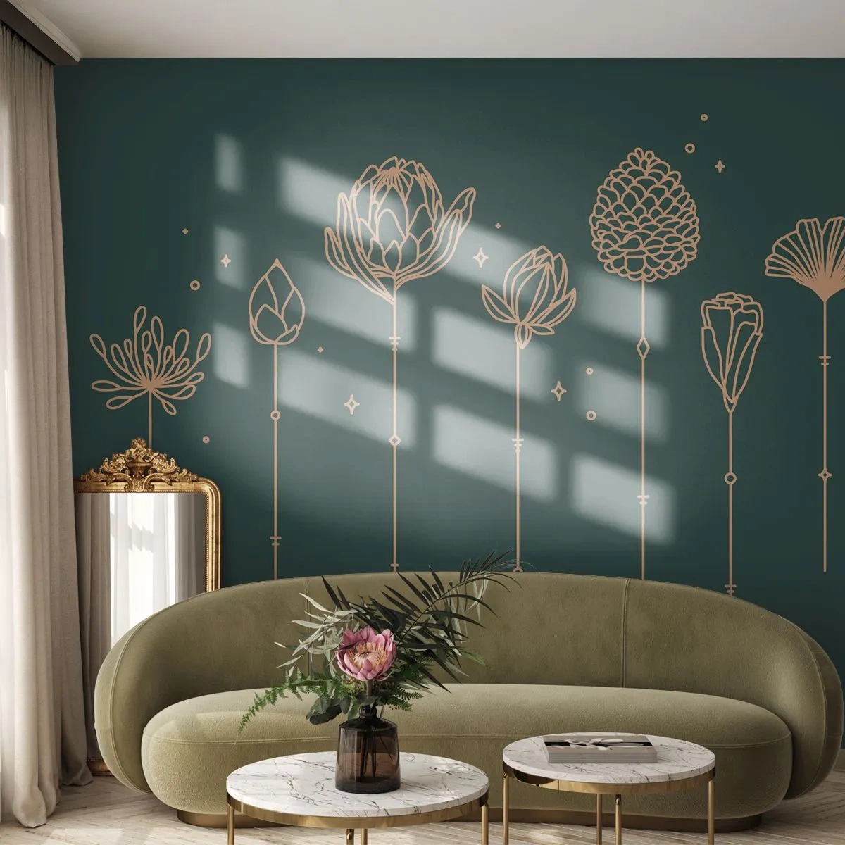 Fotomural Standard Eco - La familia vegetal - flores, Arte deco, minimalista - 400x280 cm