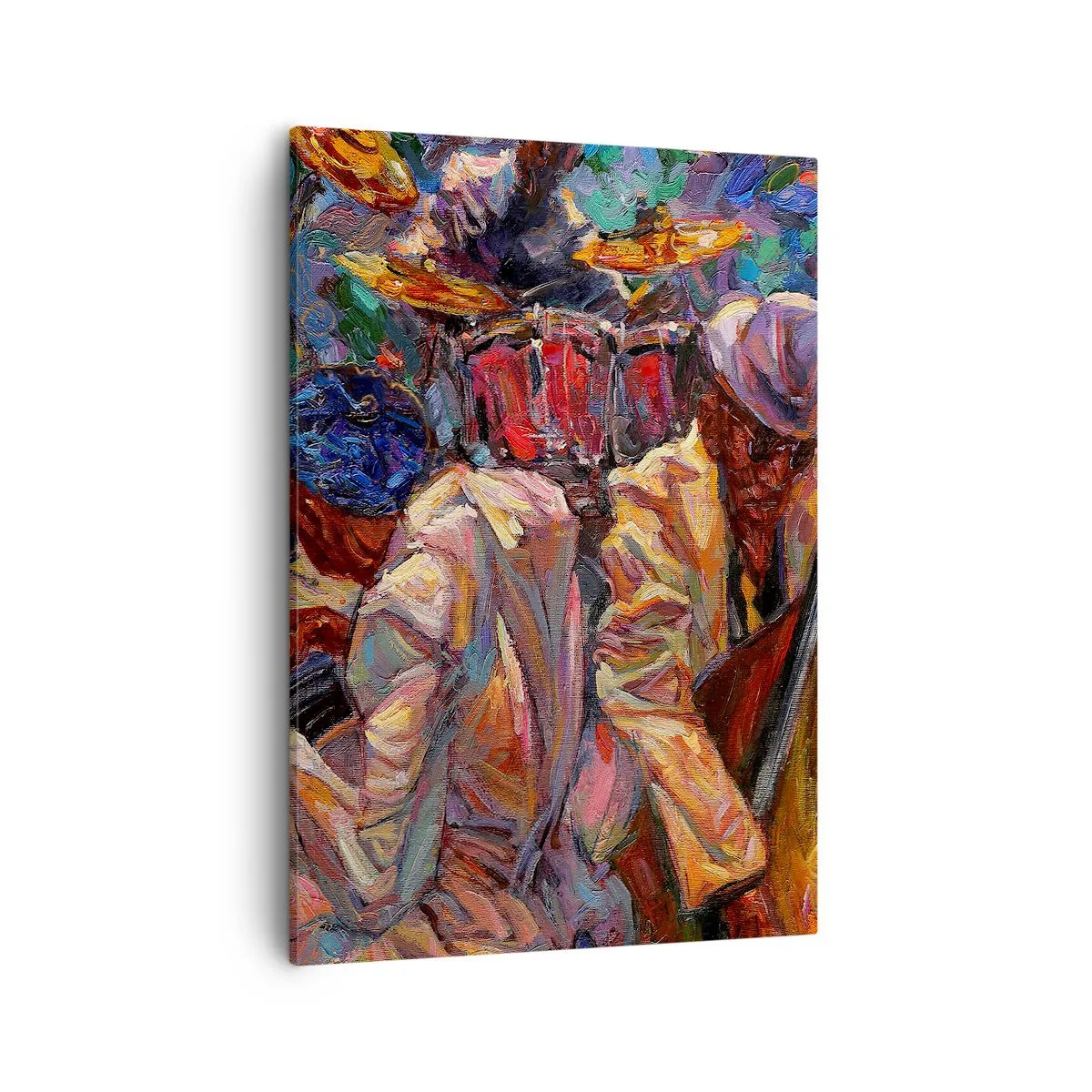 Cuadro sobre lienzo - Impresión de Imagen - Escena de jazz enérgica con músicos e instrumentos. - 50x70cm - En un ritmo mágico - Decoración de pared moderna para salón y dormitorio ARTTOR