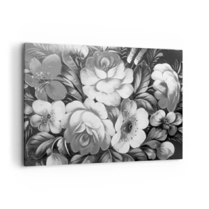 Cuadro sobre lienzo - Impresión de Imagen - Flores en blanco y negro en una composición clásica y elegante. - 100x70cm - Hermoso incluso en el gris - Decoración de pared moderna para salón y dormitorio ARTTOR