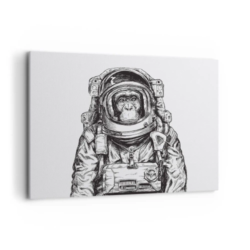Cuadro sobre lienzo - Impresión de Imagen - Gráfico de un astronauta en un traje espacial con cabeza de mono. - 100x70cm - Evolución alternativa - Decoración de pared moderna para salón y dormitorio ARTTOR