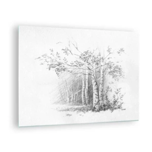 Cuadro sobre vidrio - Impresiones sobre Vidrio - Boceto de un bosque de abedules en tonos monocromáticos. - 70x50cm - La luz de un bosque de abedules - Decoración de pared moderna para salón y dormitorio ARTTOR