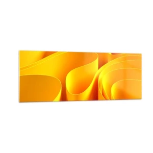 Cuadro sobre vidrio - Impresiones sobre Vidrio - Ondas abstractas amarillas que se asemejan a los rayos del sol - 140x50cm - Como las olas del sol - Decoración de pared moderna para salón y dormitorio ARTTOR