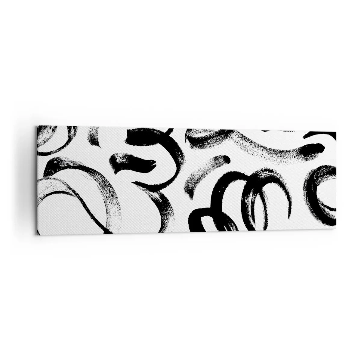 Cuadro sobre lienzo - Impresión de Imagen - Pinceladas abstractas negras sobre fondo blanco - 160x50cm - Negro sobre blanco - Decoración de pared moderna para salón y dormitorio ARTTOR