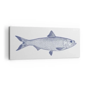 Cuadro sobre lienzo - Impresión de Imagen - Ilustración de un pez en tonos azules sobre un fondo claro. - 120x50cm - Saludos desde los mares del norte - Decoración de pared moderna para salón y dormitorio ARTTOR