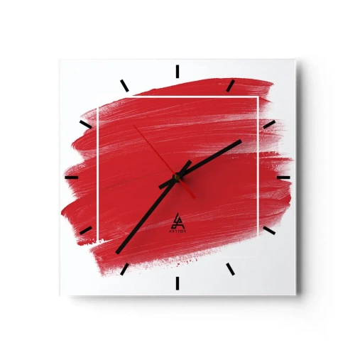 Reloj de pared - Reloj de vidrio - Trazo de pincel rojo con borde blanco - 30x30cm - Fuera del marco - Decoración de pared moderna para salón y dormitorio ARTTOR