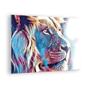 Cuadro sobre vidrio - Impresiones sobre Vidrio - Gráficos de leones coloridos en un estilo moderno y artístico. - 70x50cm - La sabiduría de la naturaleza - Decoración de pared moderna para salón y dormitorio ARTTOR