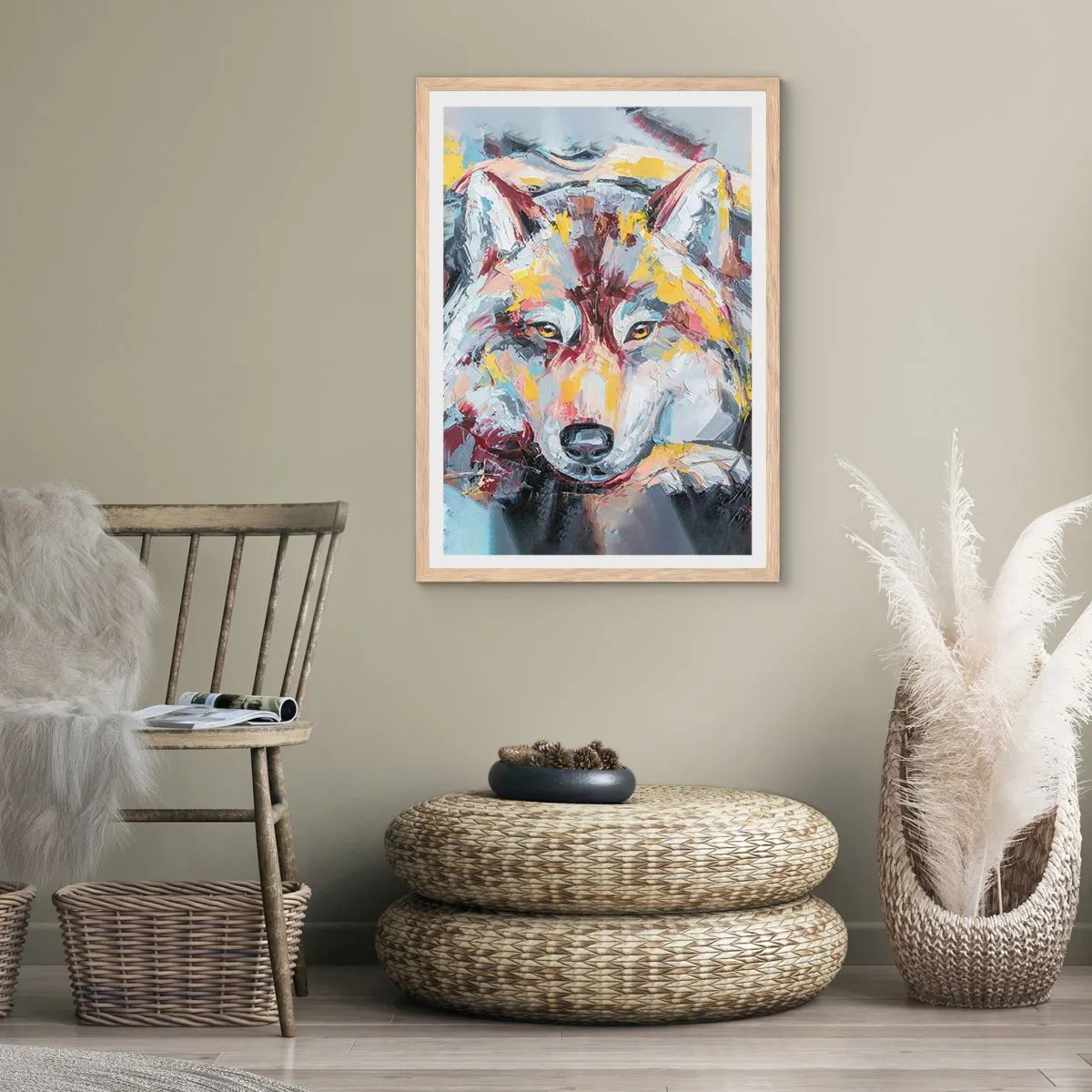 Póster en marco roble claro - Pinceladas de lobo - 61x91 cm