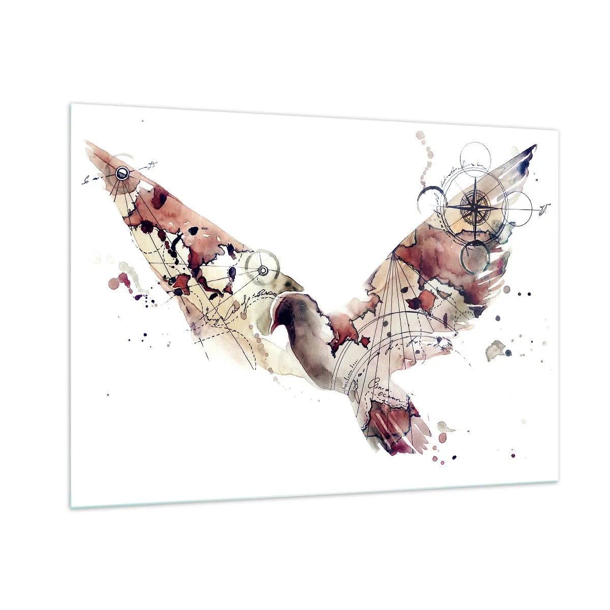 Cuadro sobre vidrio - Impresiones sobre Vidrio - Alas de estilo artístico abstracto sobre un fondo blanco. - 100x70cm - Vagabundo volador - Decoración de pared moderna para salón y dormitorio ARTTOR