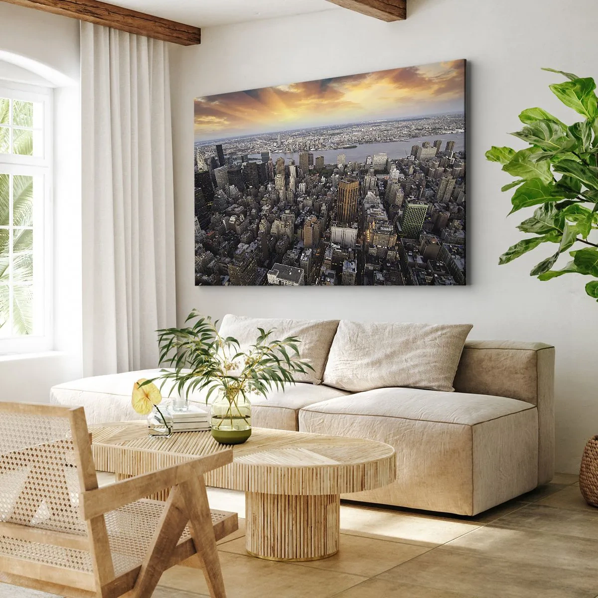 Cuadro sobre lienzo - Impresión de Imagen - Vista de la metrópoli con la puesta de sol - 70x50cm - El corazón palpitante de nuestro tiempo - Decoración de pared moderna para salón y dormitorio ARTTOR