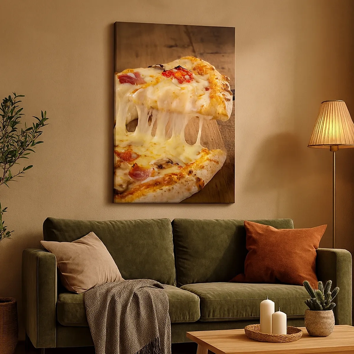Cuadro sobre lienzo - Impresión de Imagen - Pizza con queso fibroso - 50x70cm - Una obra maestra del arte italiano - Decoración de pared moderna para salón y dormitorio ARTTOR