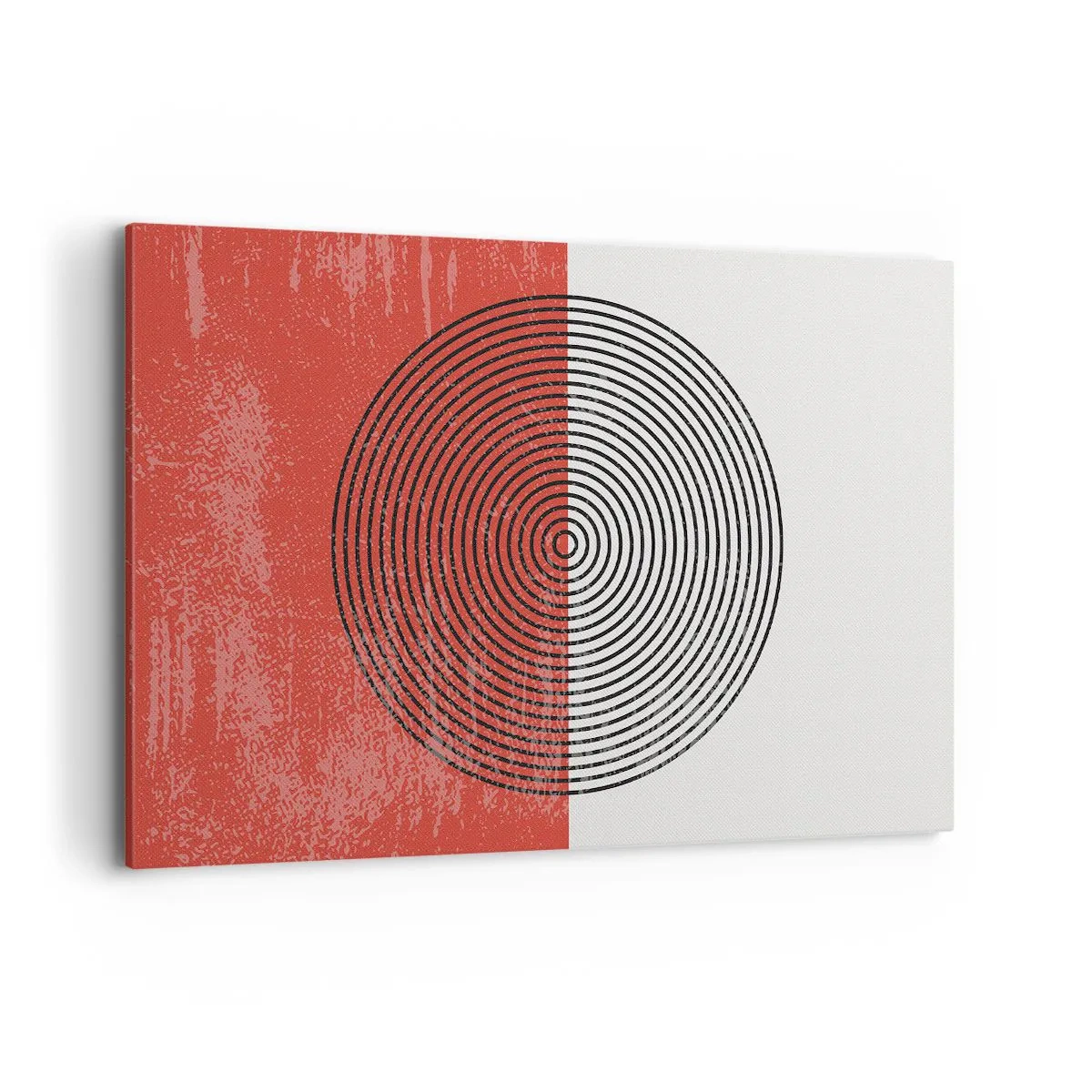 Cuadro sobre lienzo - Impresión de Imagen - Patrón geométrico con círculos concéntricos sobre un fondo rojo y blanco. - 120x80cm - En el corazón de la misma - Decoración de pared moderna para salón y dormitorio ARTTOR