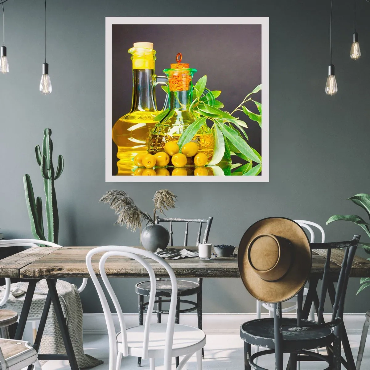 Póster - Bodegón con aceitunas y aceite - 50x50 cm