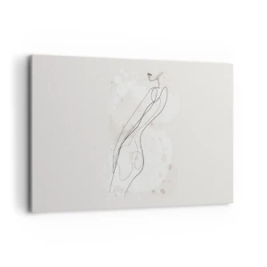 Cuadro sobre lienzo - Impresión de Imagen - Un boceto de silueta sutil en un estilo minimalista. - 120x80cm - Una mirada no dice nada y al mismo tiempo lo dice todo - Decoración de pared moderna para salón y dormitorio ARTTOR