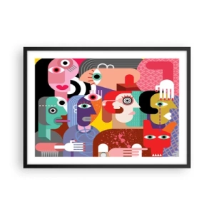 Póster en marco negro - Abstracción colorida con caras geométricas. - 70x50cm - Estilo Picasso - Decoración de pared moderna para salón y dormitorio ARTTOR