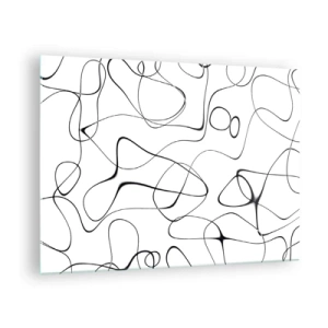 Cuadro sobre vidrio - Impresiones sobre Vidrio - Líneas negras abstractas sobre un fondo blanco - 70x50cm - Los caminos de la vida, las vicisitudes del destino - Decoración de pared moderna para salón y dormitorio ARTTOR