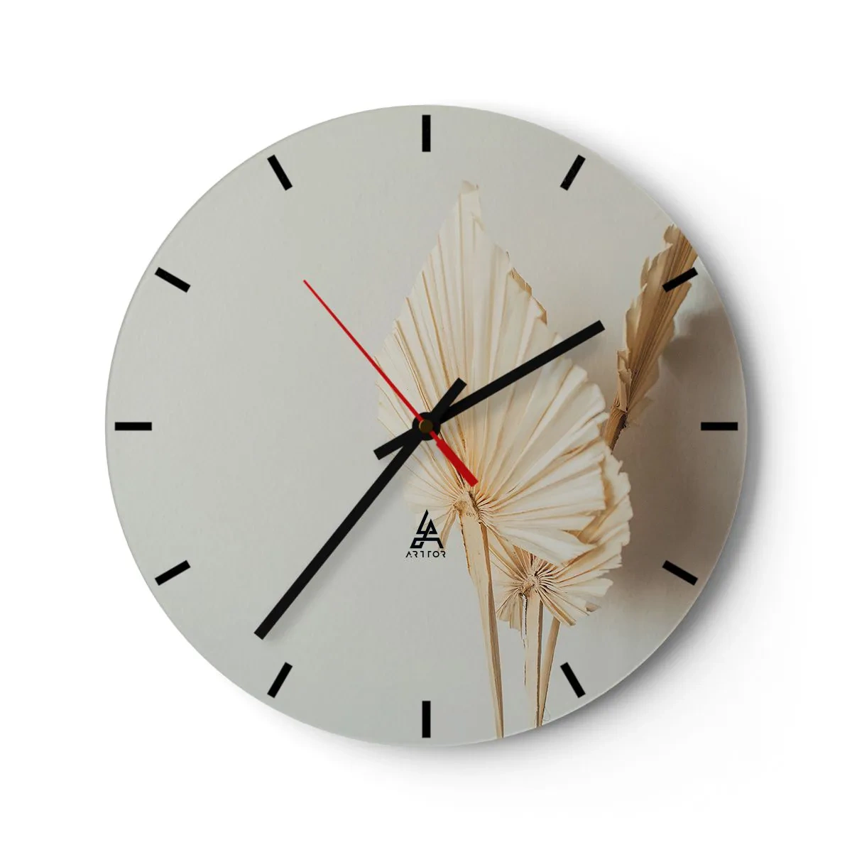 Reloj de pared - Reloj de vidrio - Hojas de palma secas sobre fondo beige en estilo boho - 30x30cm - Armonía y consuelo - Decoración de pared moderna para salón, cocina y dormitorio ARTTOR