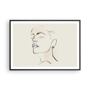 Póster en marco negro - Boceto minimalista del rostro de una mujer. - 100x70cm - Una mirada orgullosa - Decoración de pared moderna para salón y dormitorio ARTTOR