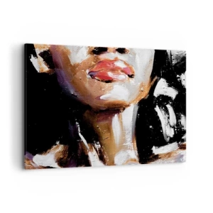 Cuadro sobre lienzo - Impresión de Imagen - Retrato de una mujer en un estilo pictórico expresivo sobre un fondo oscuro. - 100x70cm - Orgullo sin prejuicios - Decoración de pared moderna para salón y dormitorio ARTTOR