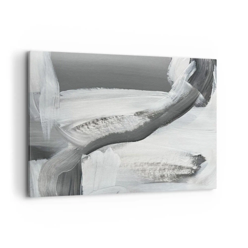 Cuadro sobre lienzo - Impresión de Imagen - Abstracción gris y blanca con líneas dinámicas. - 100x70cm - Con movimientos decididos - Decoración de pared moderna para salón y dormitorio ARTTOR