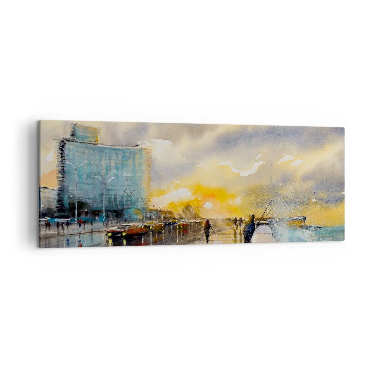 Cuadro sobre lienzo - Impresión de Imagen - Una vista pintoresca del paseo marítimo al atardecer. - 140x50cm - Vida en la orilla - Decoración de pared moderna para salón y dormitorio ARTTOR
