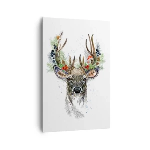 Cuadro sobre lienzo - Impresión de Imagen - Ciervo estilizado con astas decorativas sobre un fondo blanco. - 80x120cm - Con vestimenta festiva - Decoración de pared moderna para salón y dormitorio ARTTOR