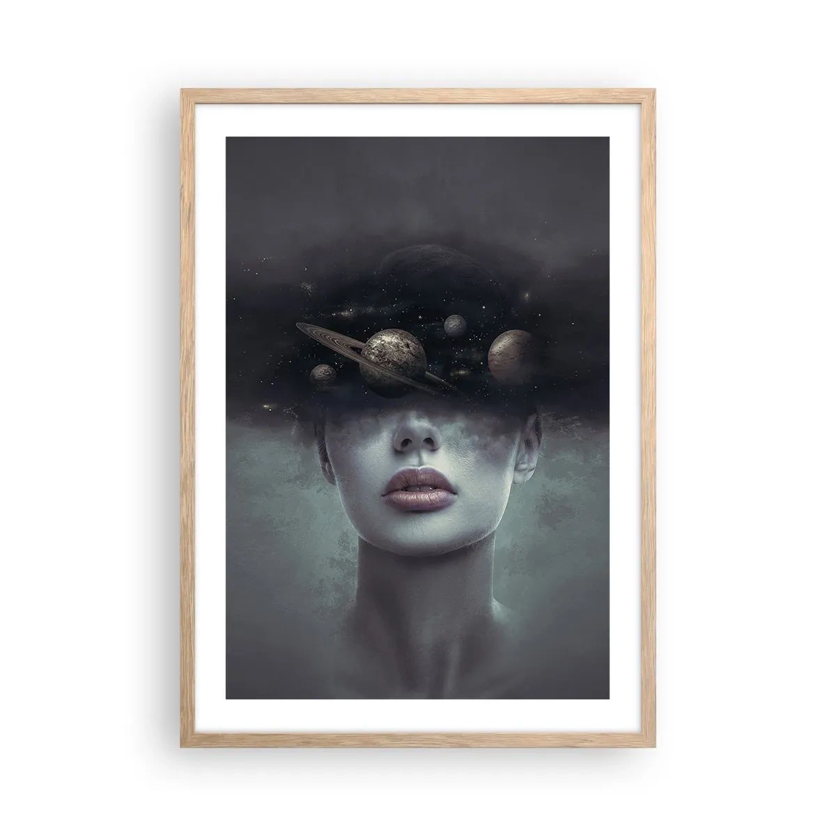 Póster en marco roble claro - Y los planetas sienten... - 50x70 cm