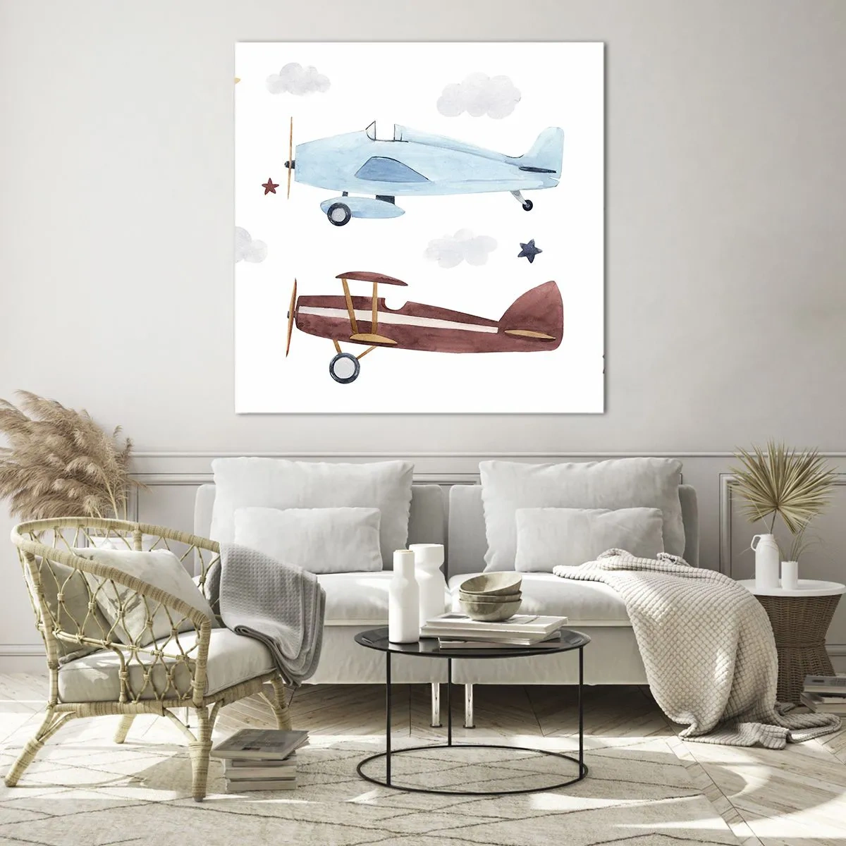 Cuadro sobre vidrio - Impresiones sobre Vidrio - ¡Piloto, estamos esperando! - 40x40 cm